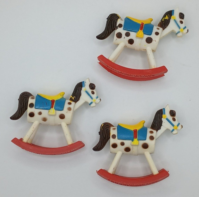 Lot 3 Vintage 1978 WILTON Baby Shower Cake Topper Western Plastic Rocking Horse