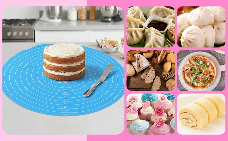 2 PCS 12 Inch Silicone Cake Mat Round Silicone Baking Mat with gallery