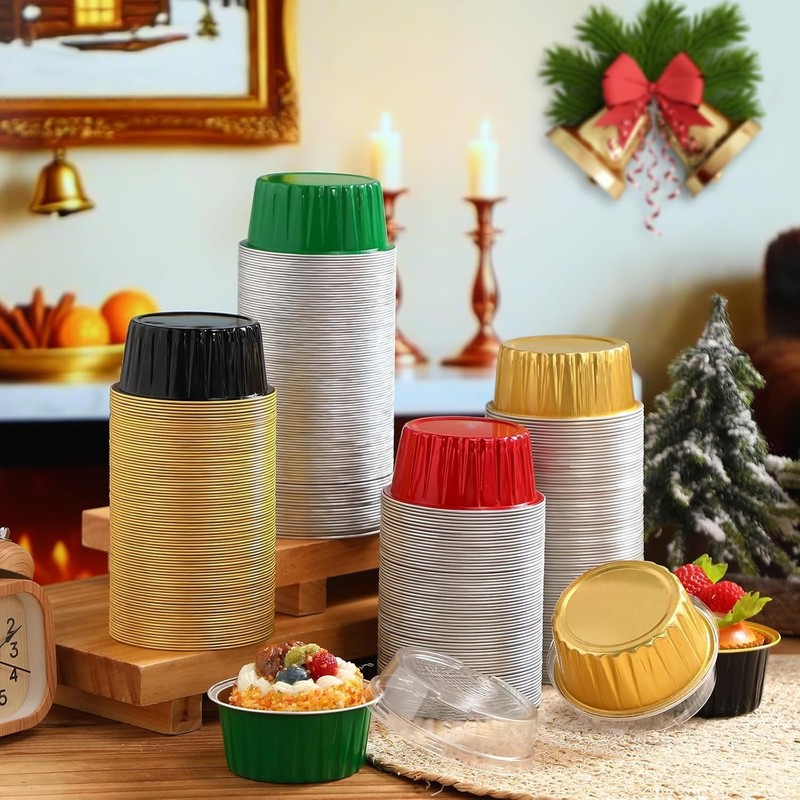 Paquete De 400 Moldes Para Mini Pasteles De 5 Oz Con Tapa, Moldes Desechables US gallery