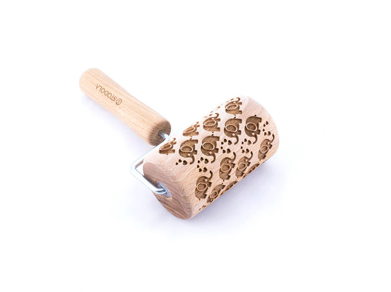 Stodola Engraved Mini Rolling Pin with ELEPHANTS Pattern