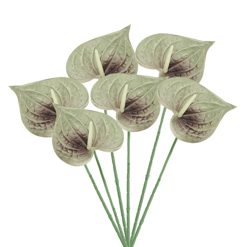 6Pcs 13" Artificial Anthurium Lily Flowers Floral Bouquet Decor, Grey Green