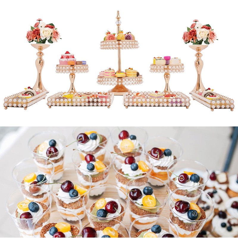 9pcs Cake Stand Wedding Party Cupcake Display Plates Tower Dessert Decor Gold US gallery