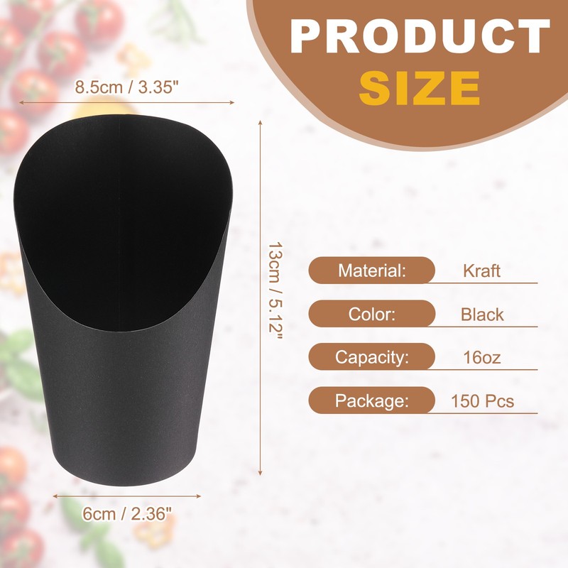 150Pcs French Fries Holder, 16oz Disposable Paper Charcuterie Cups, Black gallery