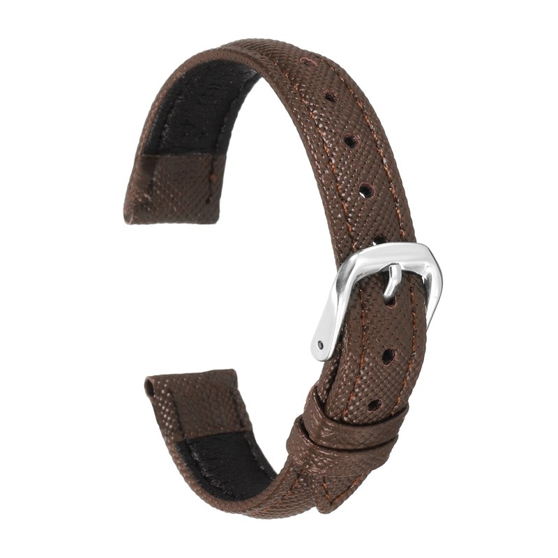14mm Leather Straps for Classic Watch Thin Brown Silver
