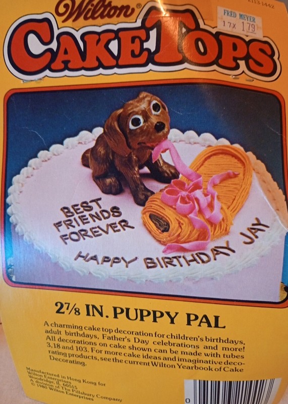 Vintage 1980 “Puppy Pal” dog cake topper from ‘Wilton CakeTops’ by Pillsbury