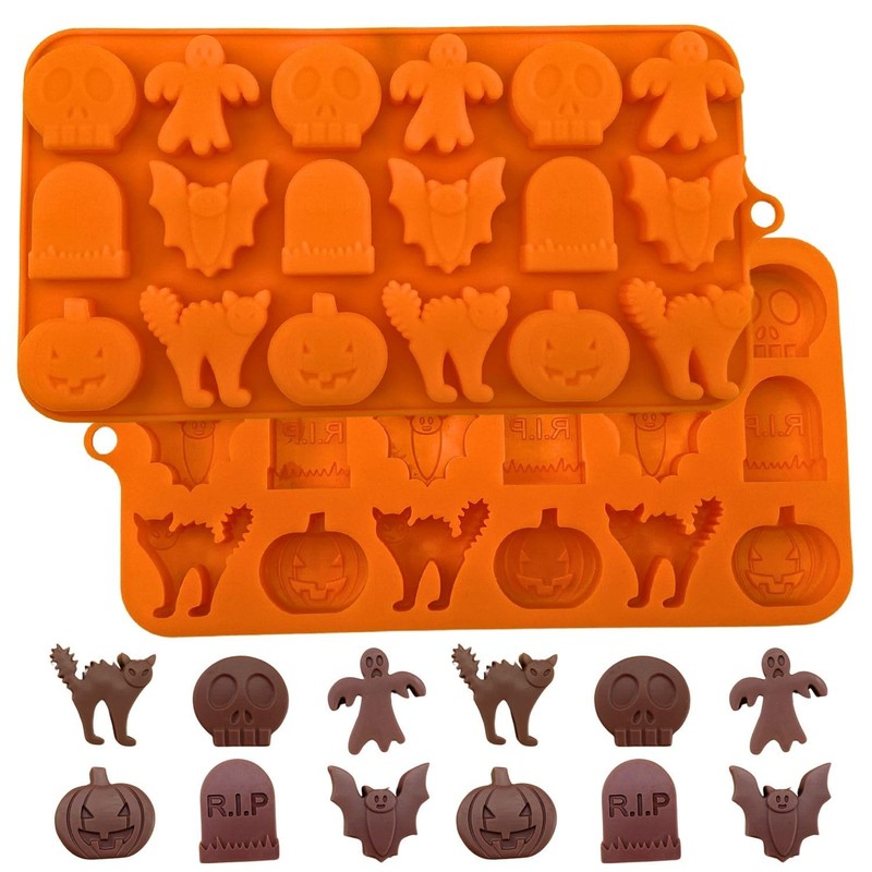 1 Pieces Halloween Silicone Chocolate Moulds 18 Cavity Pumpkin, Cat, Ghost, B…