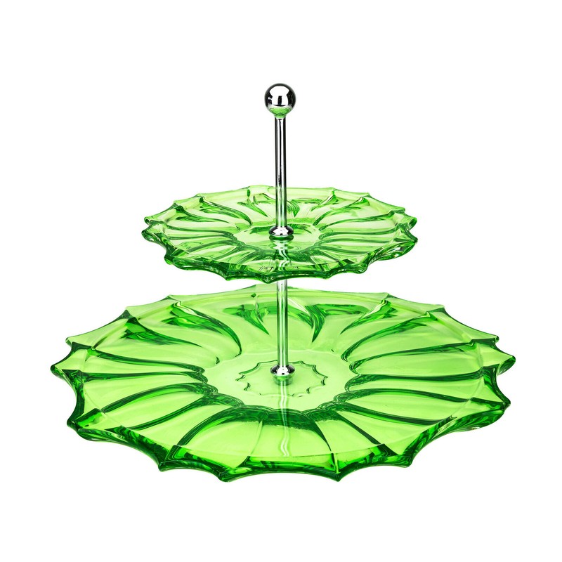 Crystal Hand-Crafted Decorative Round Tier Cake Stand – Green-Sprayed, 8.5 Inch