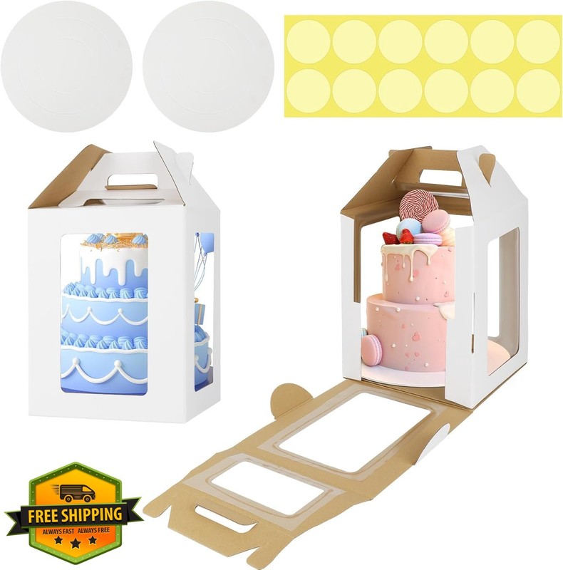 2pk Tall Cake Box White 12x12x14 Inch