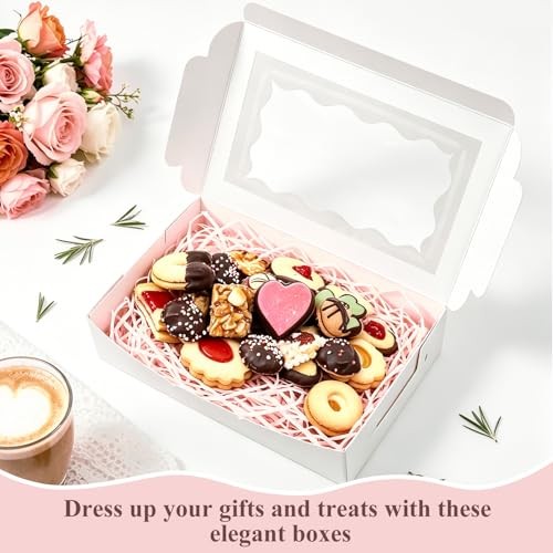 Pack White Cookie Boxes with Clear Window, 7" x 4 3/8" x 1 1/2" Bakery Treat 20 gallery