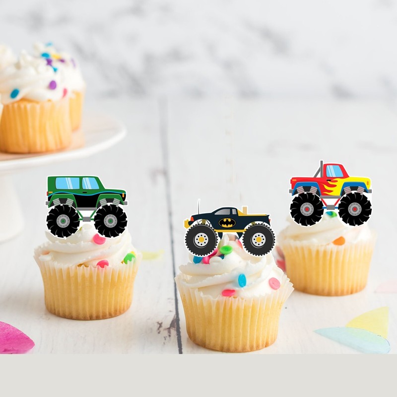Monster Trucks Cars Pre-cut Edible Stand-Up Wafer Card Cupcake Toppers