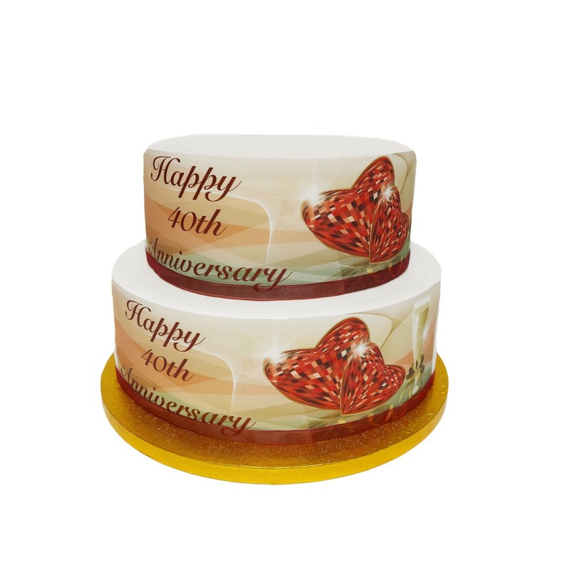 A4 Edible Decor Icing Sheet Happy 40th Ruby Anniversary Ribbon Border Edging