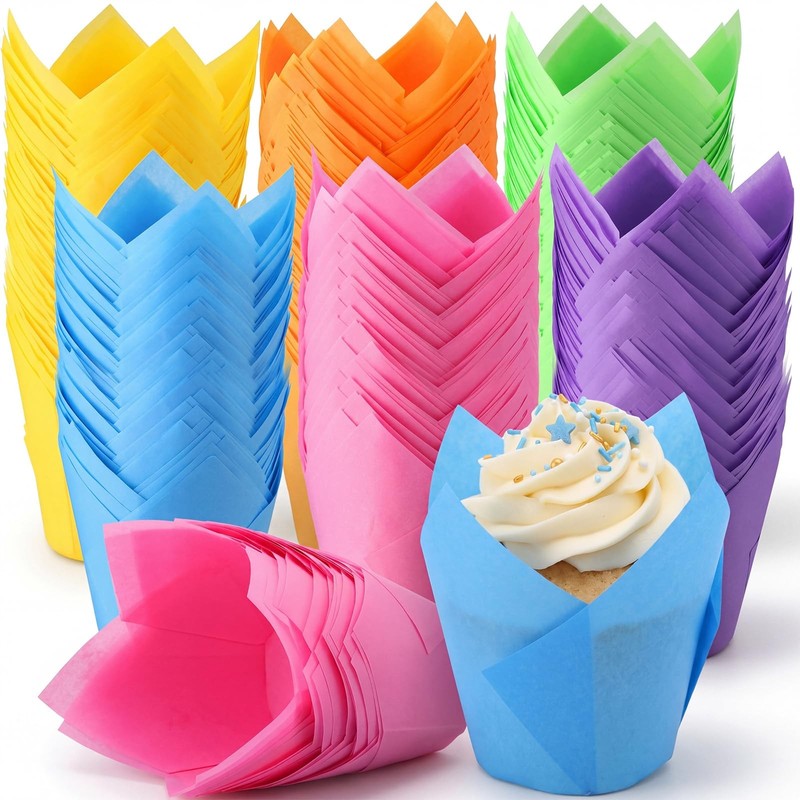 600 Pcs Tulip Cupcake Liners for Baking Muffin Liners Printed Baking Cups Hol…