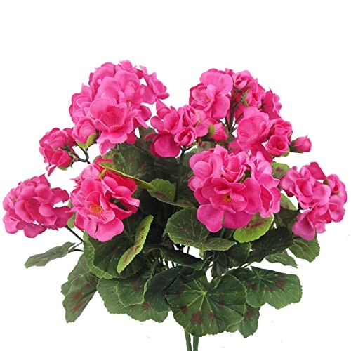 2 Pcs Artificial Geraniums Outdoor Silk Flowers Artificial Geranium Rose Red