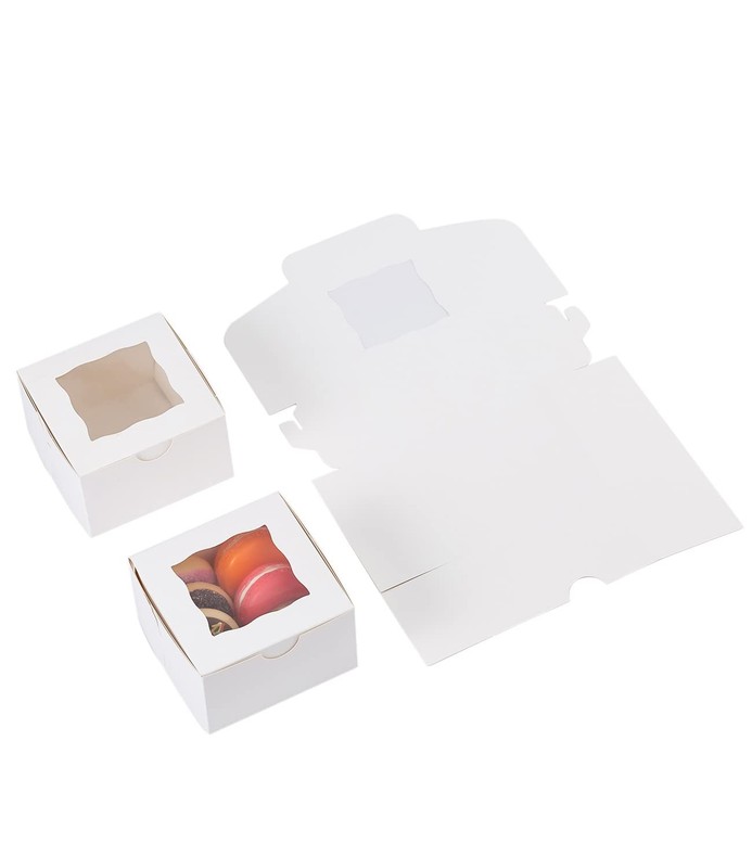 100Pcs Paper Cookie Boxes With Window Small Bakery Boxes 4x4x2.5 Inches Mini ... gallery