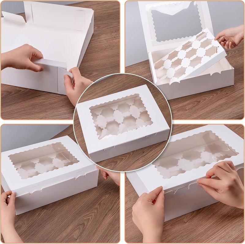 12 Cupcake Containers - Stylish White Bakery Boxes with Clear Viewing Window gallery