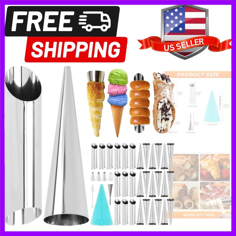 Cream Horn Mold, 35pcs Cannoli Forms Tubes Kit 16pcs Cone Shaped 12pcs Tubula…