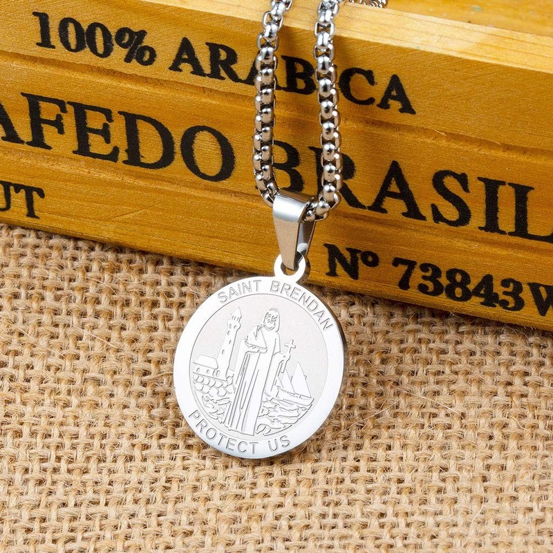 Saint Brendan Necklace - 1" Stainless Steel Catholic St. Brendan Medal Pendan... gallery