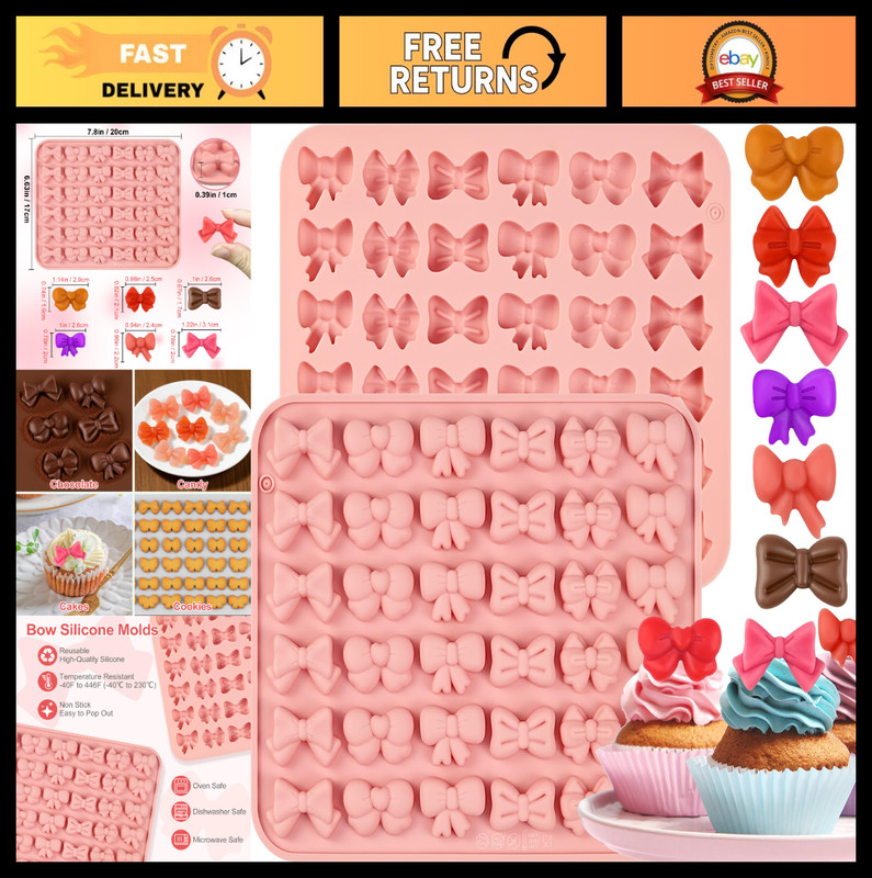Mini Silicone Bow Chocolate Molds – 2 PCS Fondant Molds for Candy, Cake, Gummy,