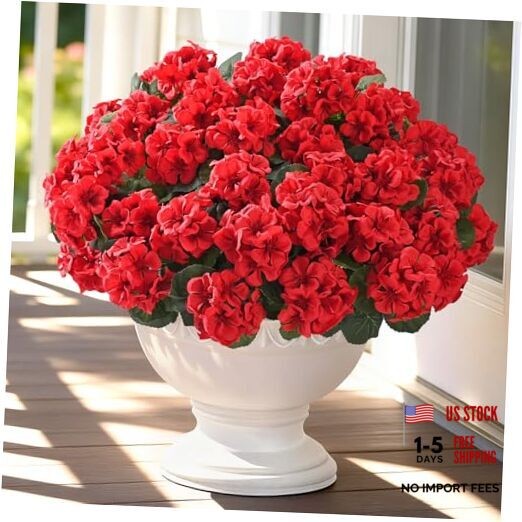 8 Bundles Artificial Flowers for Outdoors, Realistic Geraniums Fake 8 Pack Red