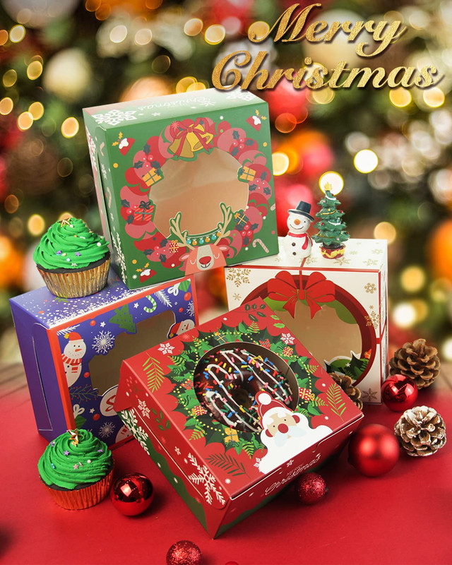 Christmas Bakery Box with Window 60Packs 6X6X3 Cookie Boxes Pastry Box for Chris gallery