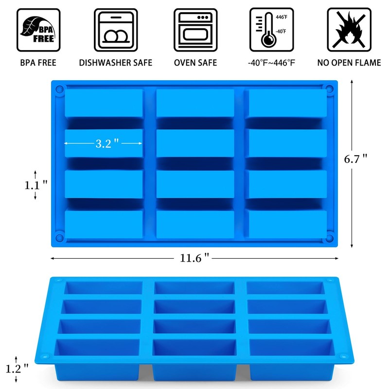 CLUEWR 3 PCS Granola Bar Mold, 12 Cavity Rectangle Silicone Bar Mold for Baki... gallery