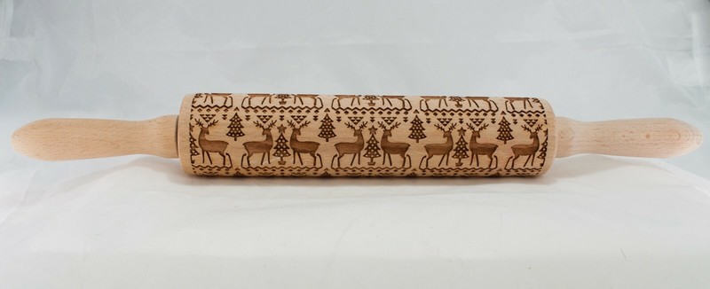 Wooden Rolling Pin Deer Embossed with Deer-Christmas Tree gallery