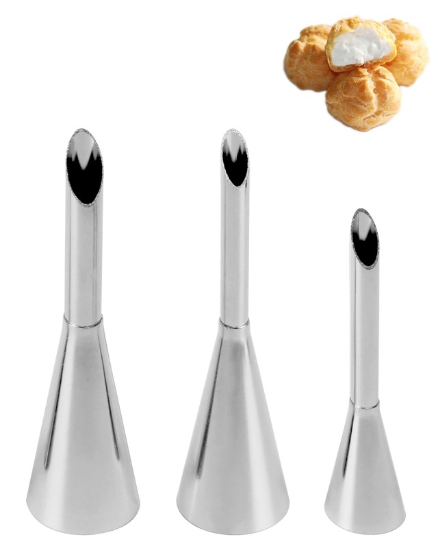3Pcs Cream Icing Piping Nozzle TipsStainless Steel Long Cream Puff Nozzle Dec…