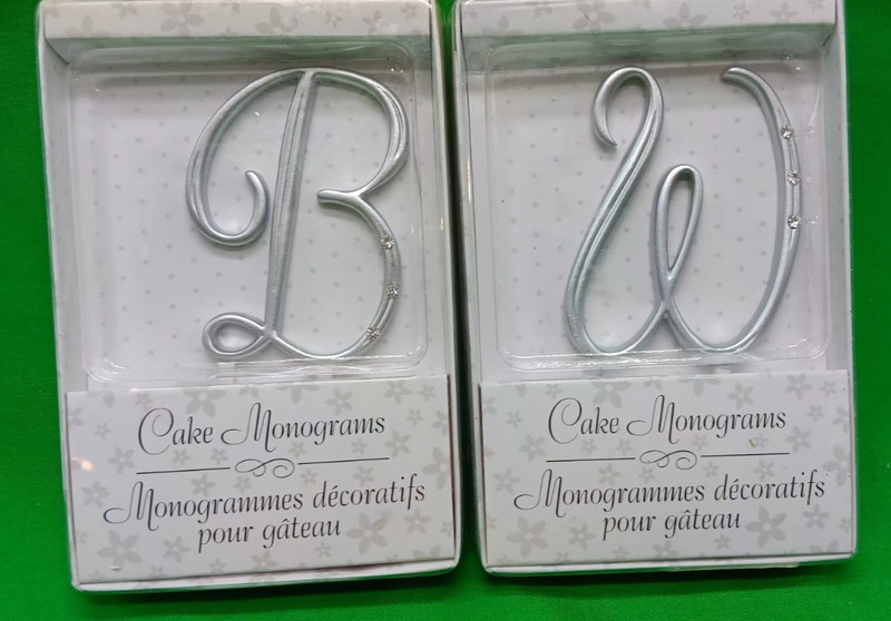 Lilian Rose Silver Rhinestone Monogram Wedding Cake Topper Letters “B” & “W”