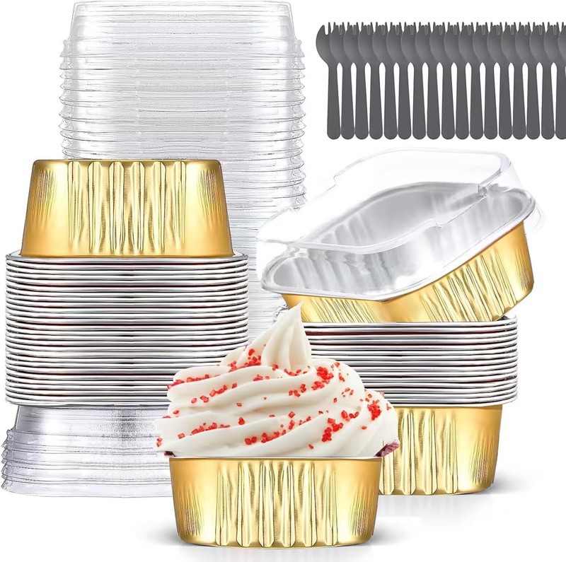 10oz Mini Cake Pans W/ Lids 40 Pack Aluminum Foil Square Cupcake Liners Brownie gallery