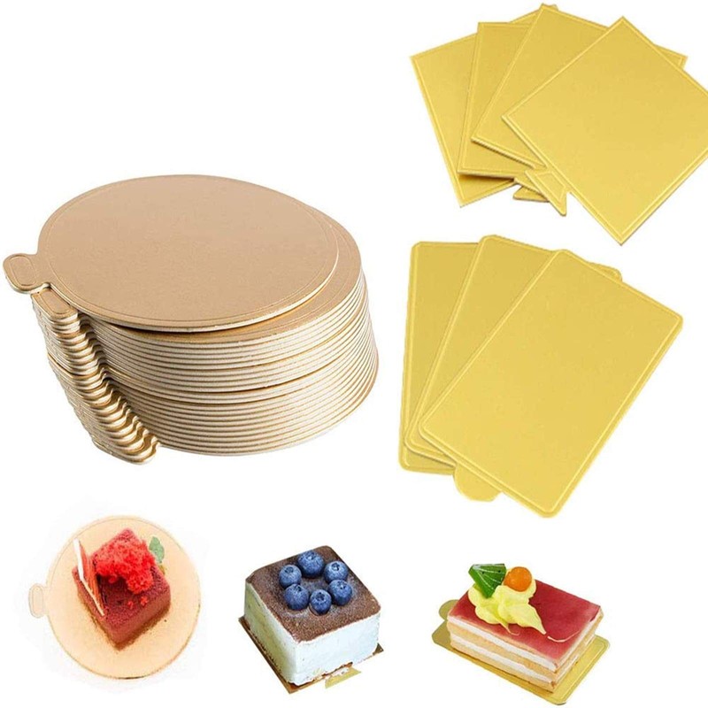 100-Pack Mini Cake Base Boards Gold Mousse Cake Cardboard Set Ideal for Desse…