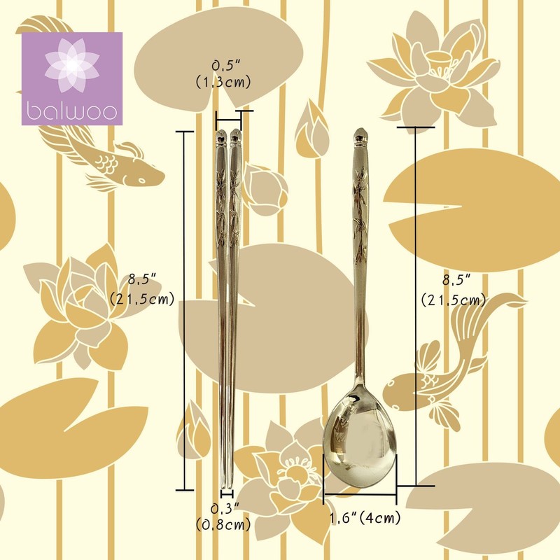[Made in Korea] Design Sticky Rice Spoon Chopsticks Set Gold Titanium Plating... gallery