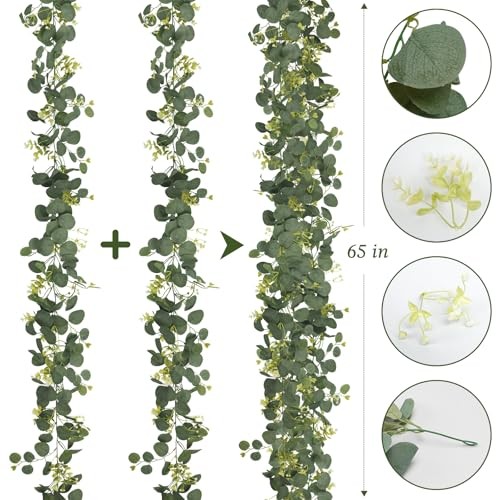Eucalyptus Garland Faux Silk Leaf Silver Dollar Artificial Greenery 5.5 FT 1 gallery