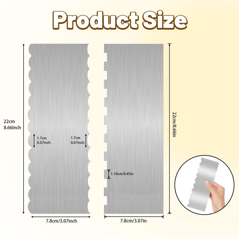 2 Pieces 8.7 Inche Stainless Steel Cake ScraperDouble Sided Patterned Edge St... gallery
