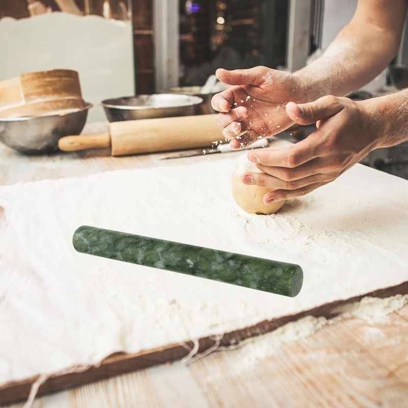 Amosfun Marble Dough Roller 2pcs Chinese Jade Stone 26.00X2.50X2.50CM, Green gallery