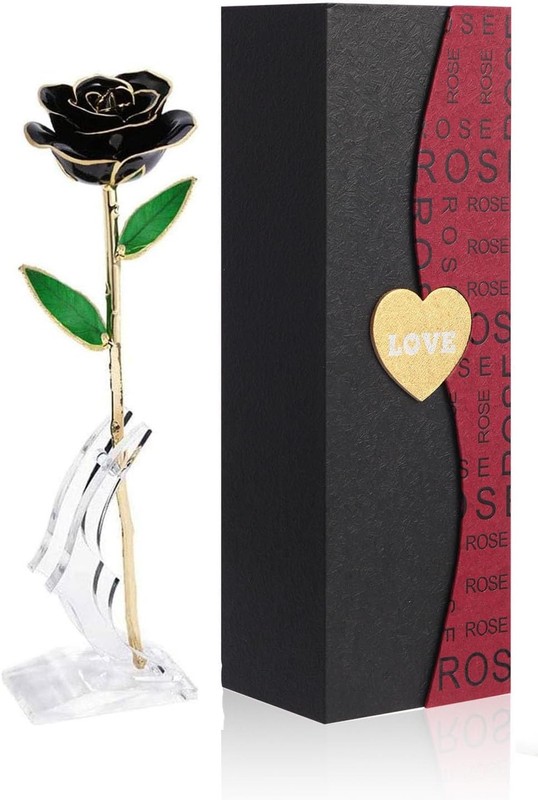 Gold Dipped Rose Black,Dipped in 24k Gold-Long Stem Rose Flowers Artificial for