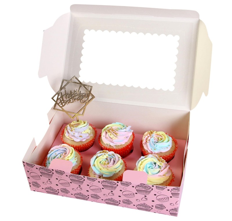 20 PCS Pink 6Count Bakery Cupcake Boxes Carrier Container Window Inserts gallery