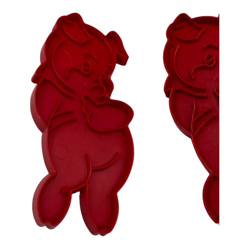 2 Tupperware Porky Pig Cookie Cutter Hog Plastic Clay Crafting Mold Red Vintage gallery