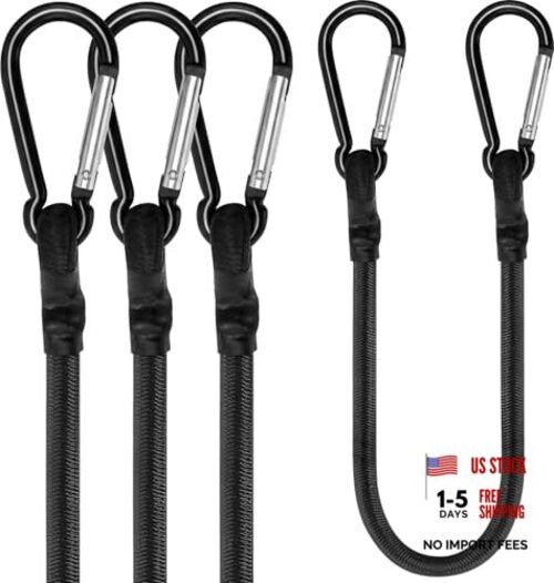 Heavy Duty 12″ Bungee Cords with Carabiner Hooks – 4 Pack – 12″ x 4pcs