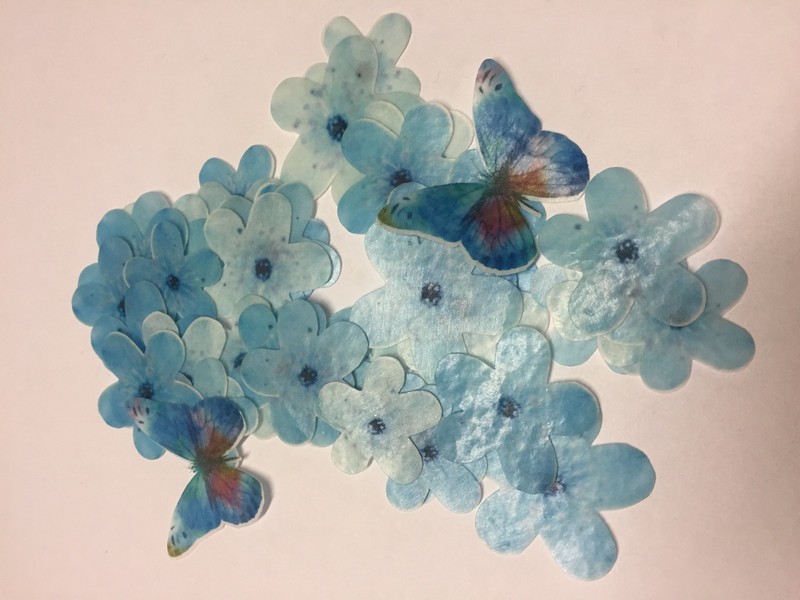 40 PRECUT Blue Blossom Flowers Edible wafer/rice paper cake/cupcake toppers gallery