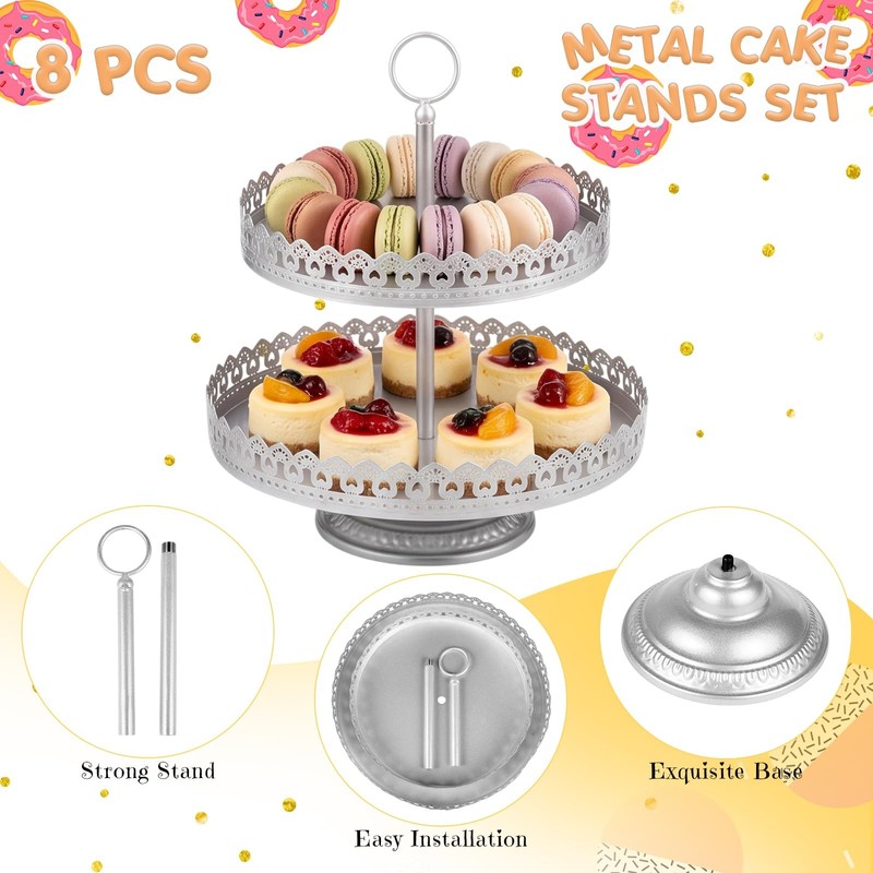 8 Pcs Cake Stands Set Metal Dessert Table Display Tiered Cupcake Holder Candy... gallery