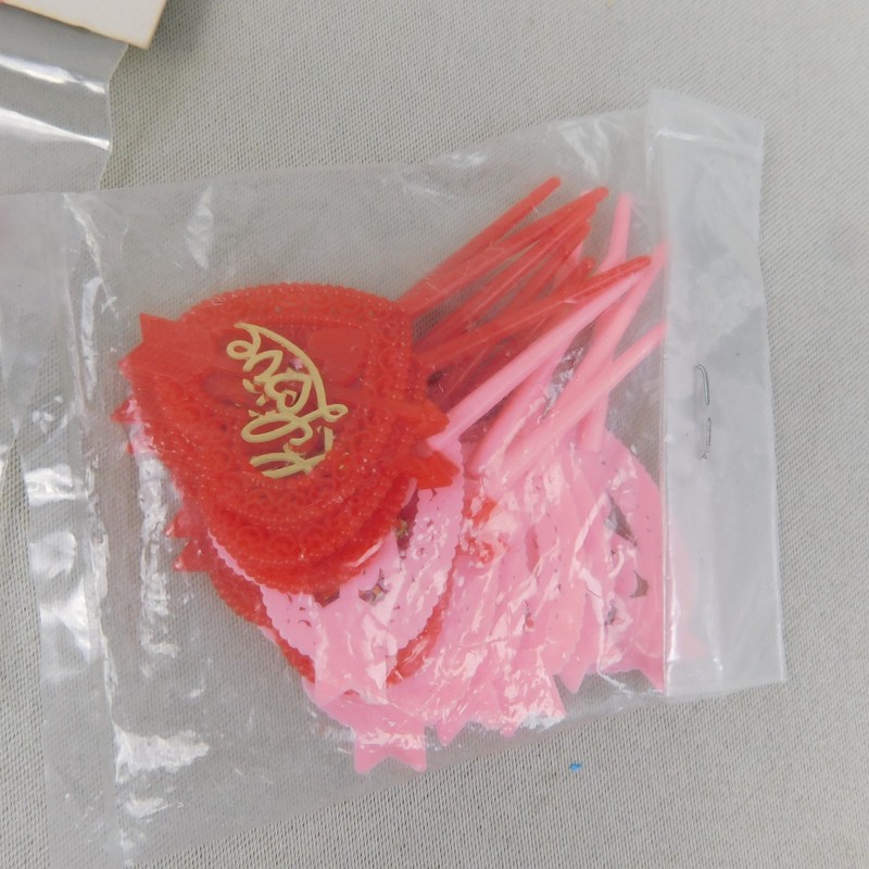 Vintage 53pc Lot Valentine's Day Hearts Cupcake & Cake Topper Decoration Picks gallery
