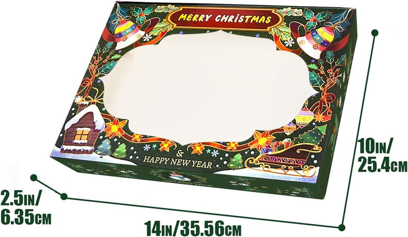 Christmas 14X10X2.5 Inch Auto-Pop up 24Pcs Cookie Box with Window Retro Christma gallery