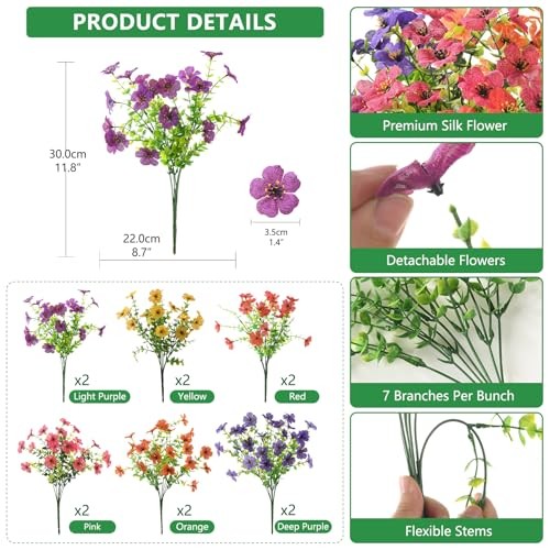 Artificial Fake Flowers Deep Purple+ Light Purple+red+orange+yellow+rose Red gallery