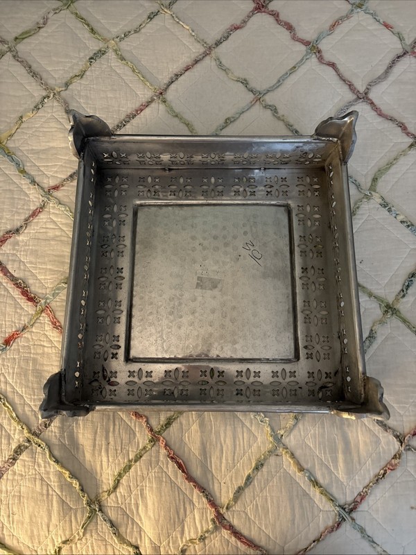 Vintage Silver 14" Square Cake Stand Display Party Riser With Cutouts. Aluminum? gallery