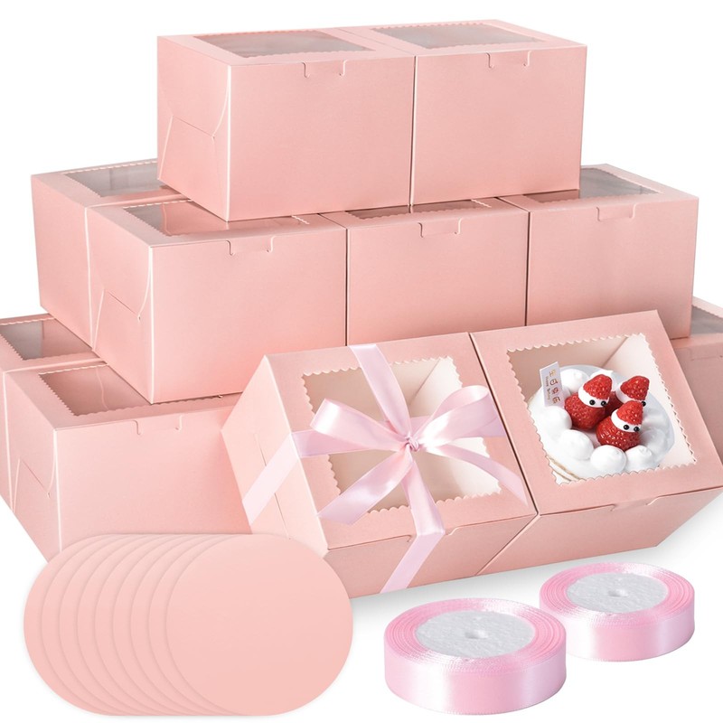 40pcs 8x8x5 inches Cake Boxes with Cake Boards（20 Boxes & 20 Boards）, Pink Ba…