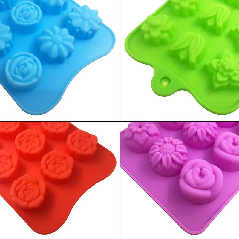 4 PACK Flower Shape Chocolate Candy Molds Set,Silicone 15 Cavity Baking Mold ... gallery