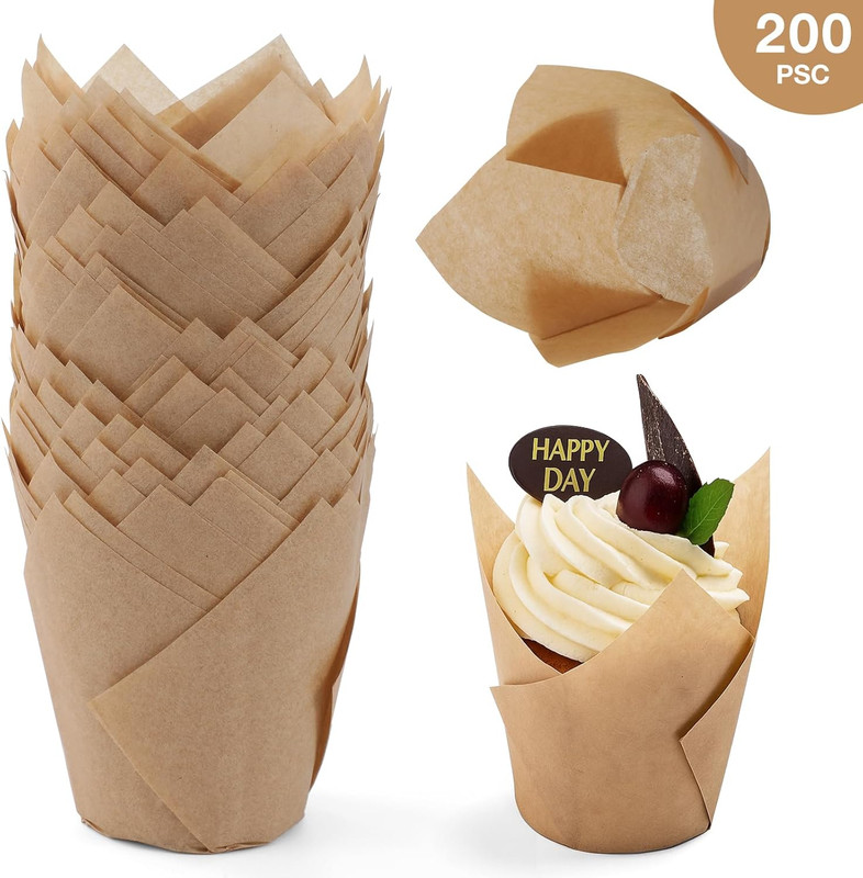 200pcs Tulip Cupcake Liners, Standard Greaseproof Paper Baking Cups Muffin Liner gallery
