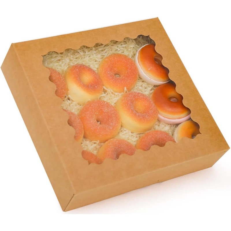 30 PCS Brown AutoPop Pie Donut Pastry Bakery Box With Window 9x9x2.5 Inch