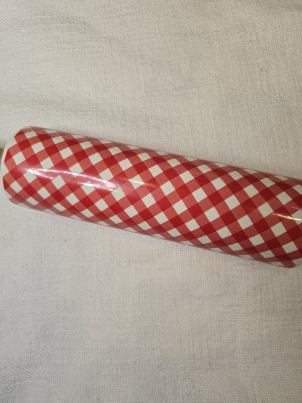 The Pioneer Woman Ceramic Red and White Checked with Wood Handles Rolling Pin