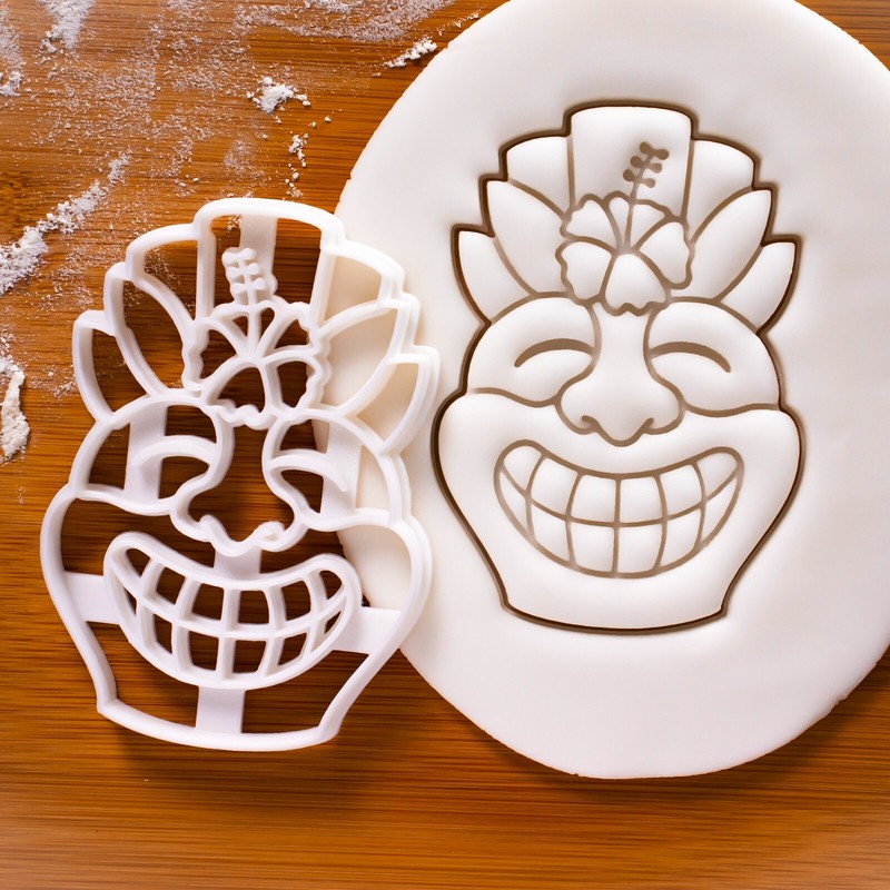 Happy Tiki Mask Cookie Cutter – Summer luau Hawaiian tropical beach Polynesian
